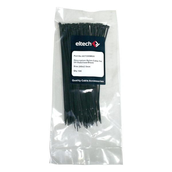 Nylon Cable Tie 200 X 2.5mm UV Stabilised Black - Eltech