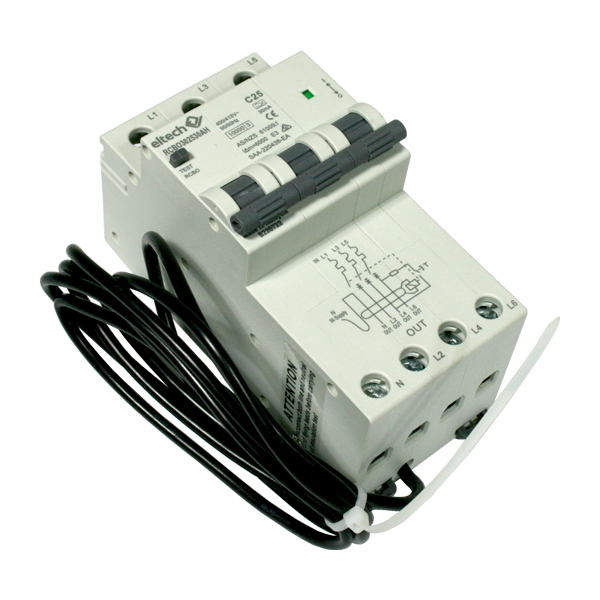 RCBO 25A 3 pole + Neutral 10kA 30mA - A type - Eltech