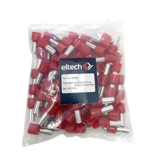 Single Cord End Ferrule 35mm x 16mm Red Eltech